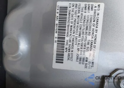 2011 Acura Mdx from USA, damaged, VIN 2HNYD2H27BH524490
